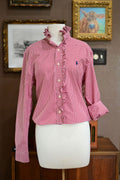 Red and White Check Long Sleeve Polo Shirt - M