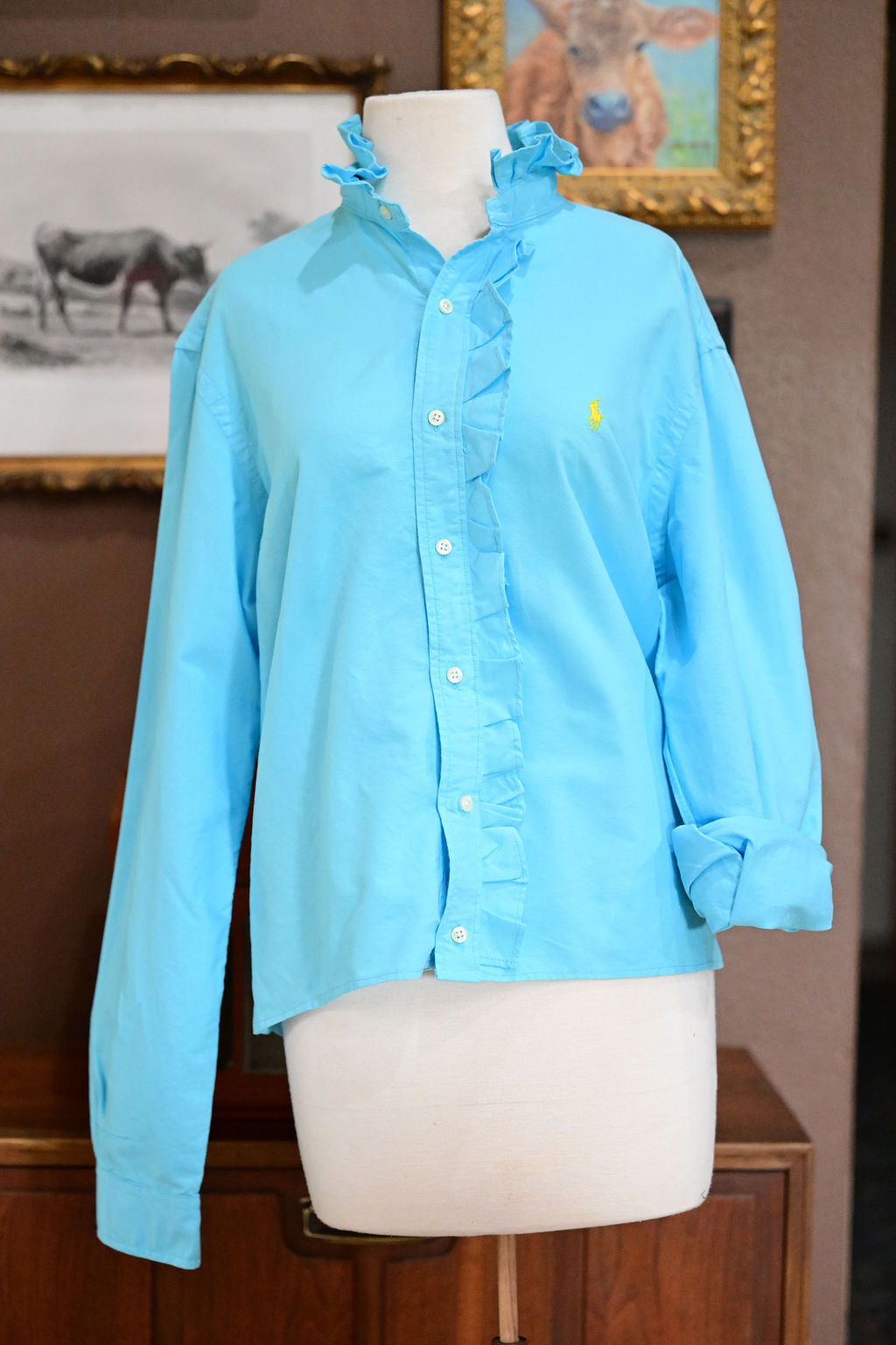 Blue Long Sleeve Polo Shirt - L