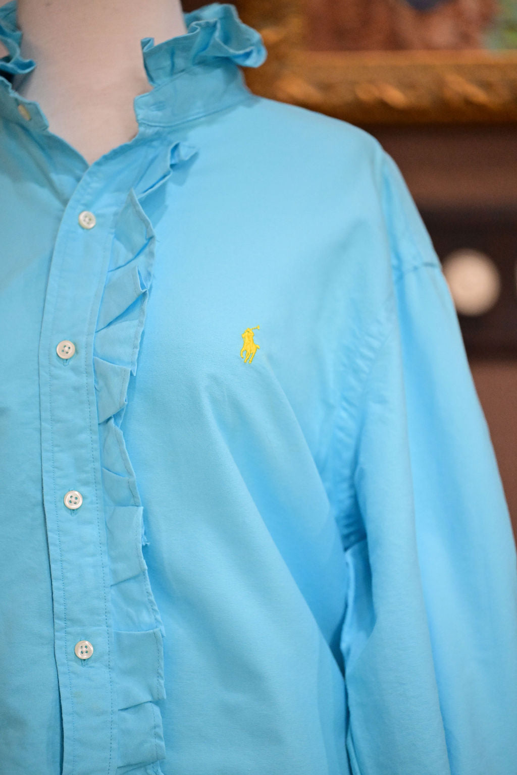 Blue Long Sleeve Polo Shirt - L