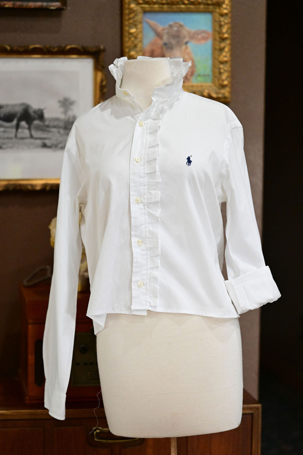 White Long Sleeve Polo Shirt - M
