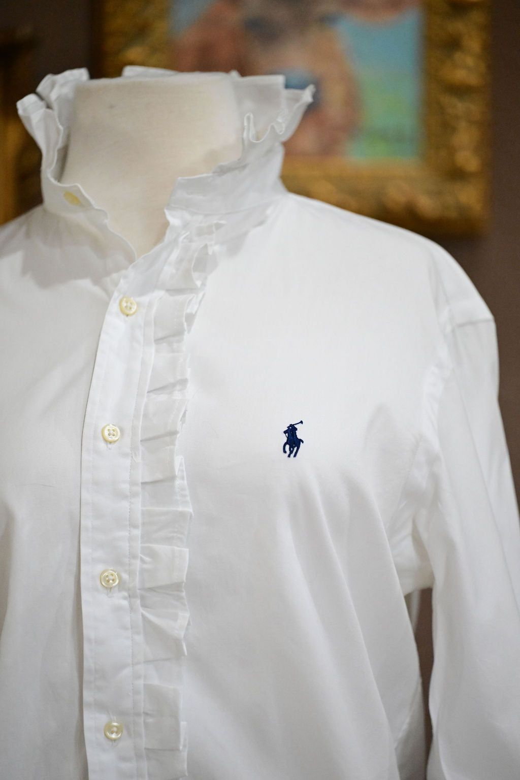 White Long Sleeve Polo Shirt - M