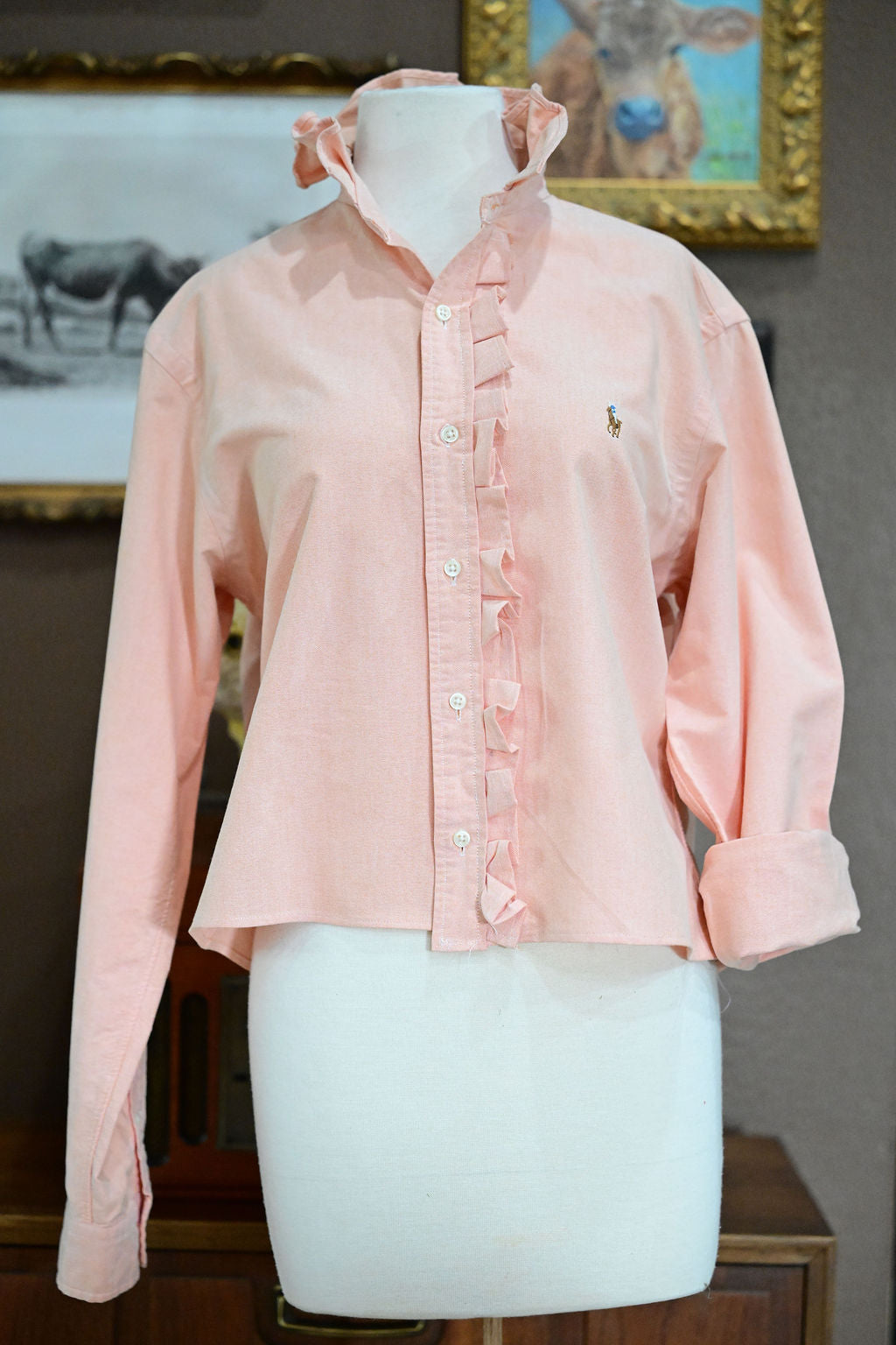 Light Peach Long Sleeve Polo Shirt - M
