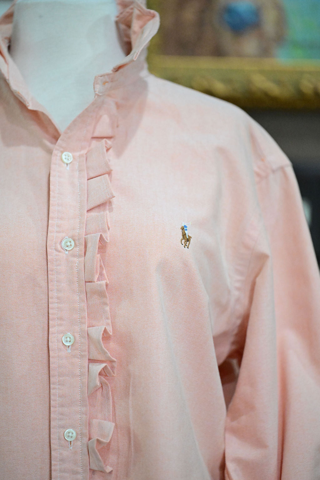 Light Peach Long Sleeve Polo Shirt - M