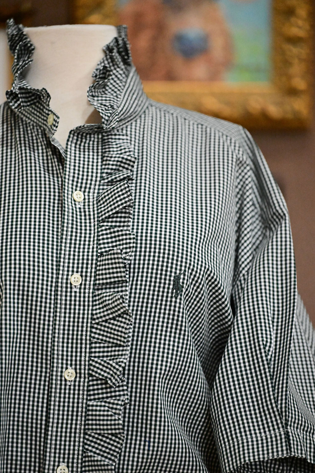 Green White Check Short Sleeve Polo Shirt - XL
