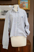 White, Pink, Green, Blue Long Sleeve Polo Shirt - L