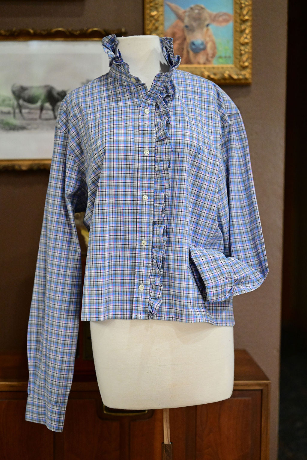 Multi Colored Plaid Long Sleeve Polo Shirt - XL
