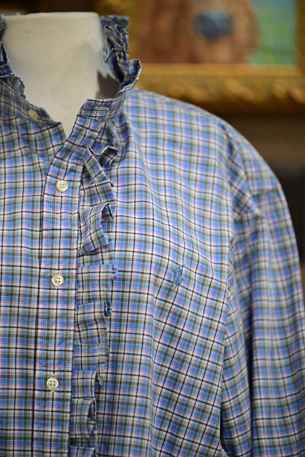 Multi Colored Plaid Long Sleeve Polo Shirt - XL