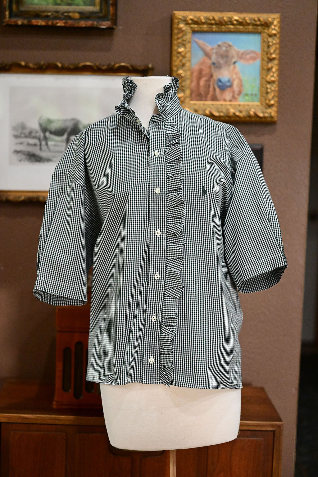 Green White Check Short Sleeve Polo Shirt - XL