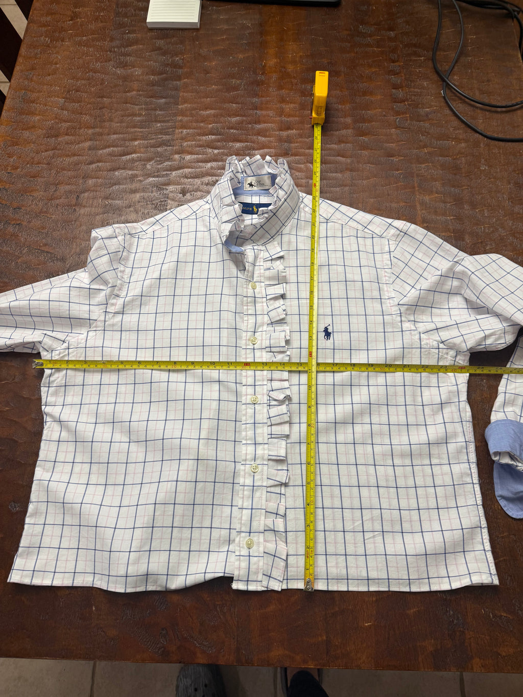 White, Blue, and Pink Long Sleeve Polo Shirts - L