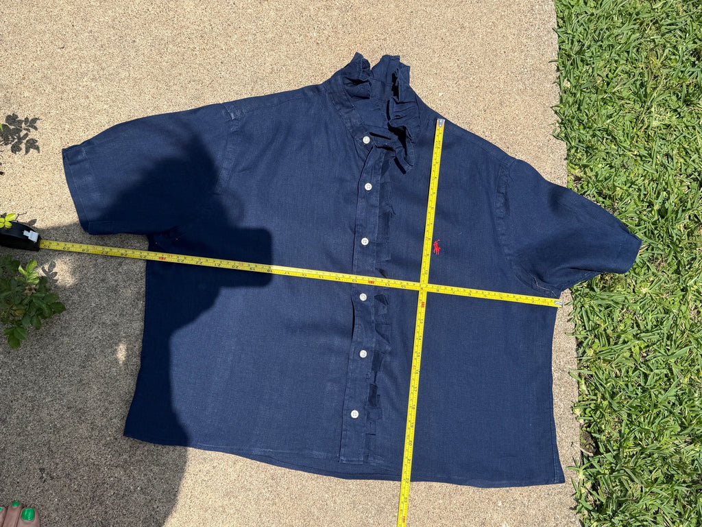 RL Short Sleeve Navy Blue Linen - XL