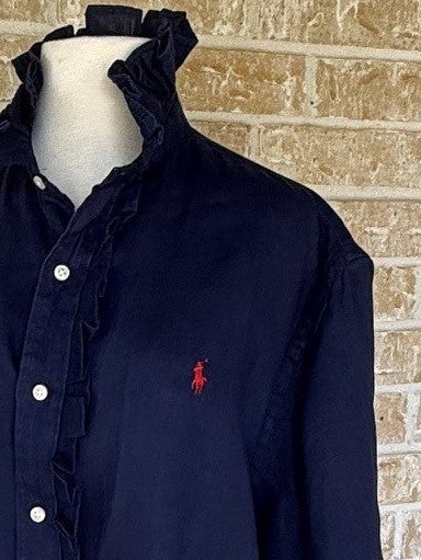 RL Short Sleeve Navy Blue Linen - XL