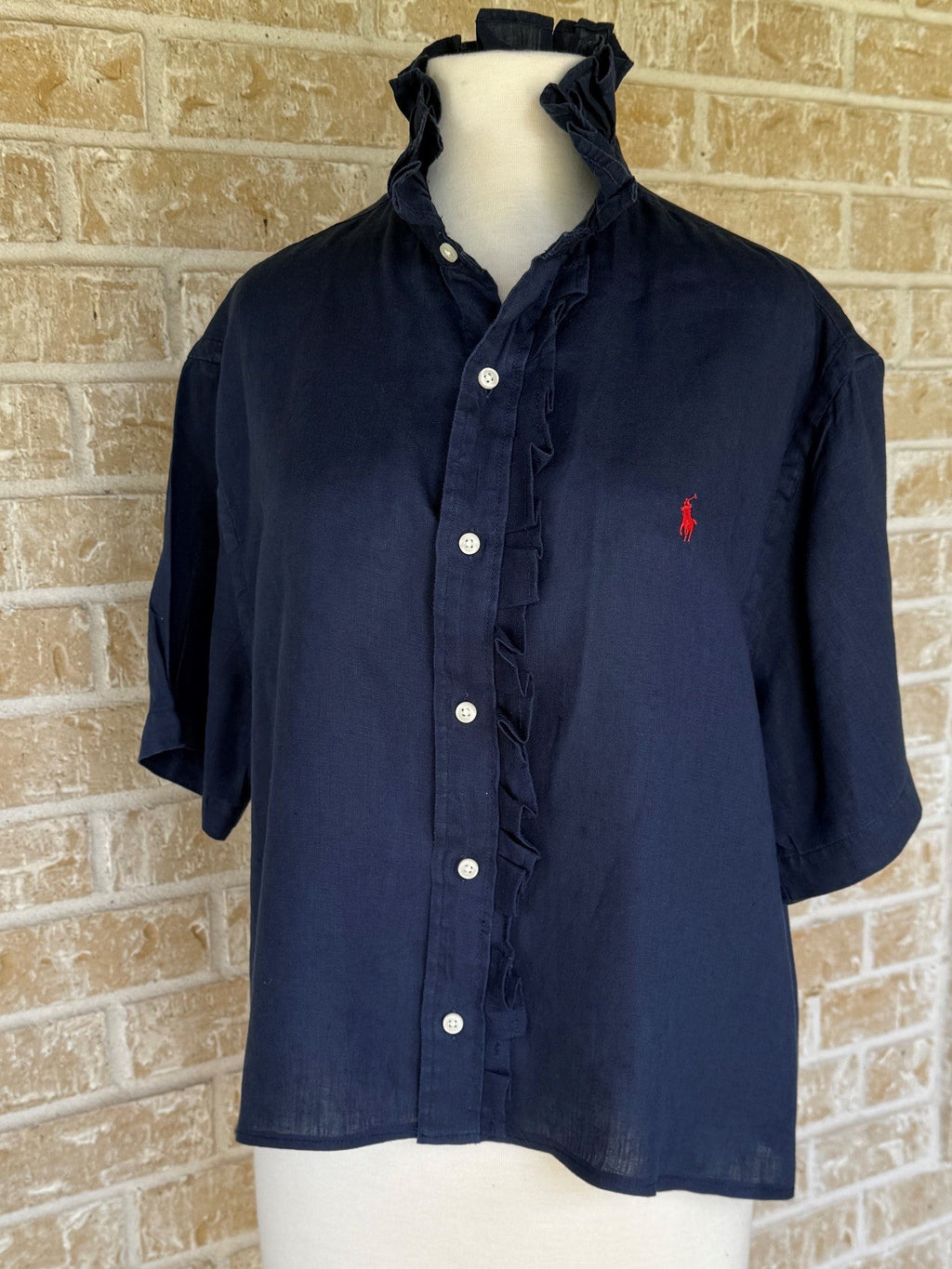 RL Short Sleeve Navy Blue Linen - XL