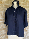 RL Short Sleeve Navy Blue Linen - XL