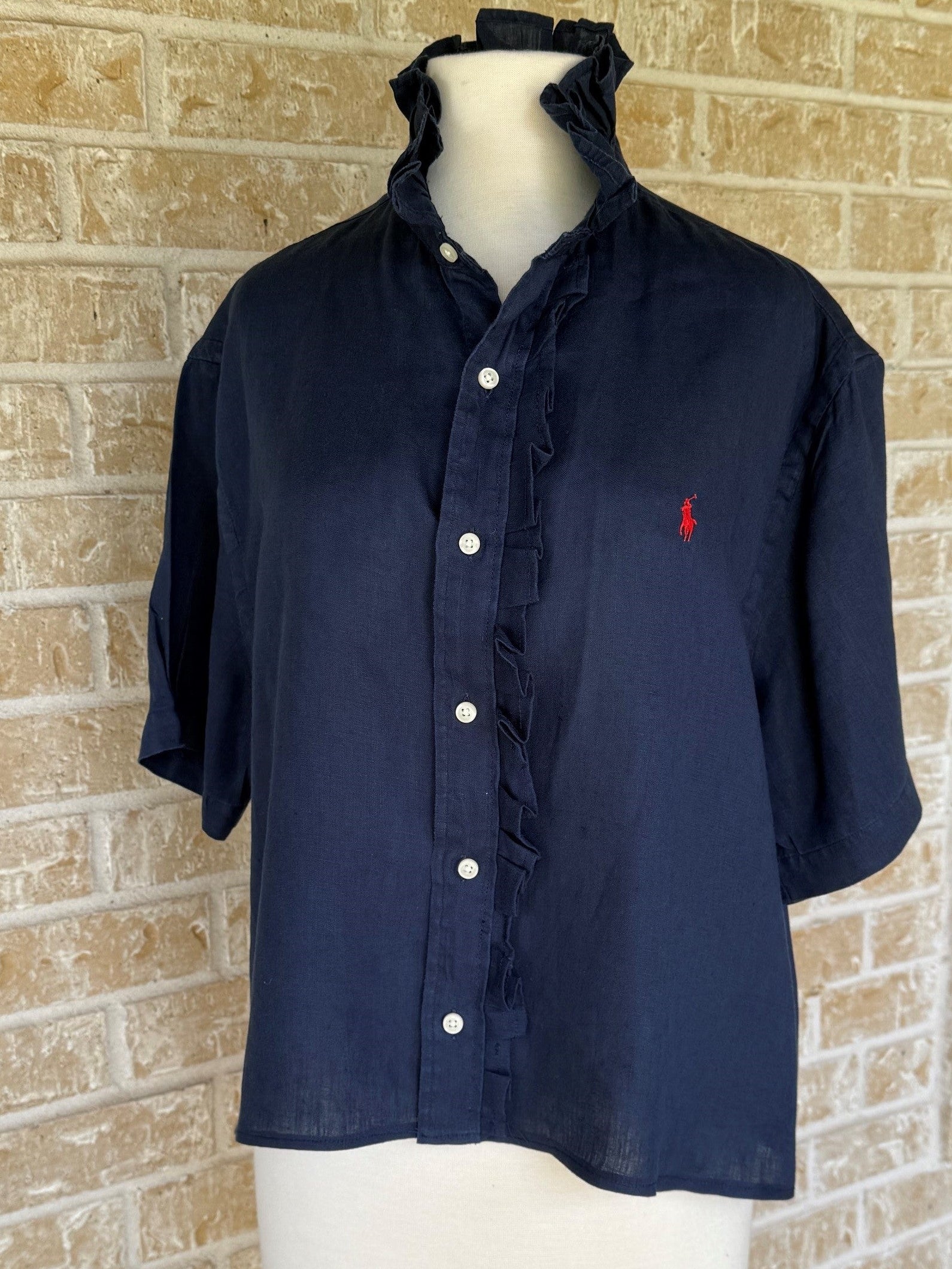 RL Short Sleeve Navy Blue Linen - XL